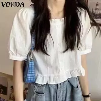VONDA Женская летняя повседневная блузка с квадратным вырезом и короткими рукавами