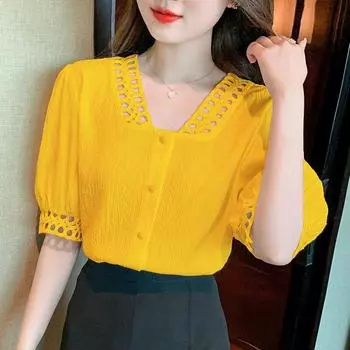 VONDA женская летняя повседневная однотонная свободная блузка с квадратным вырезом и воздушным шаром с короткими рукавами