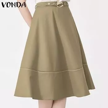 VONDA женская летняя повседневная однотонная свободная юбка А-типа с высокой талией