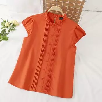 VONDA женская летняя повседневная плиссированная однотонная свободная блузка с воротником-стойкой и короткими рукавами 3XL