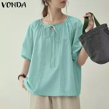VONDA женская летняя повседневная Свободная блузка с круглым вырезом и коротким рукавом на бретельках S жёлтый