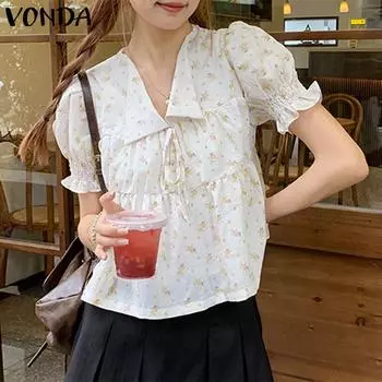 VONDA Женская летняя повседневная свободная блузка с v-образным вырезом и короткими рукавами на бретельках и цветочным принтом