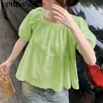 VONDA женская летняя повседневная свободная блузка с квадратным вырезом и коротким рукавом