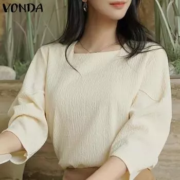 VONDA женская летняя свободная блузка с короткими рукавами и лацканами, однотонная свободная блузка с ощущением мышц 3XL хаки
