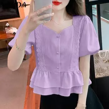 VONDA женская летняя свободная блузка с v-образным вырезом и короткими рукавами, однотонная кружевная блузка