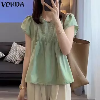 VONDA женская летняя свободная блузка в полоску с круглым вырезом и короткими рукавами 3XL розовый