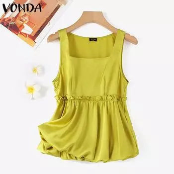 VONDA женская летняя свободная майка без рукавов с квадратным вырезом и рюшами