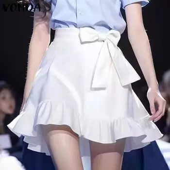 VONDA Женская летняя юбка с эластичным поясом и однотонным кружевным подолом S белый