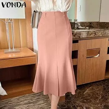VONDA женская летняя узкая однотонная полуюбка с талией и сборкой на талии