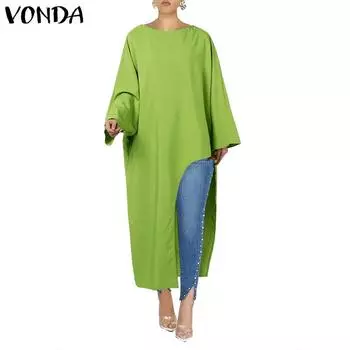VONDA Женская мода однотонные блузки с длинным рукавом и асимметричным подолом S белый