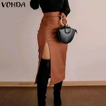 VONDA Женская мода однотонные юбки с разрезом прямого кроя S чёрный