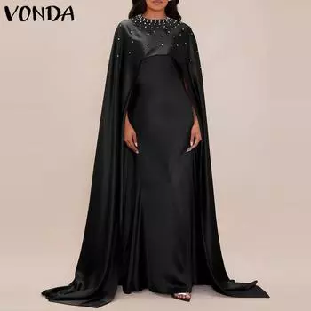 VONDA Женская мода Поддельные Двухсекционные Платья с Круглым Вырезом и Длинными Рукавами, Расшитые Бисером S чёрный