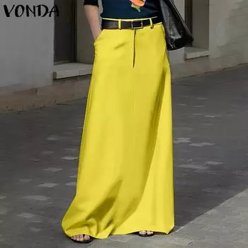 VONDA Женская модная однотонная свободная юбка с эластичным поясом и карманами S темно-розовый