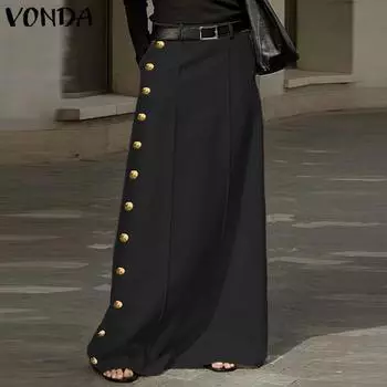 VONDA Женская мода юбки с эластичной талией и пуговицами S зелёный