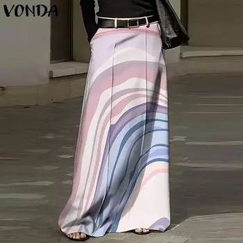 VONDA Женская модная эластичная талия с принтом свободная юбка L