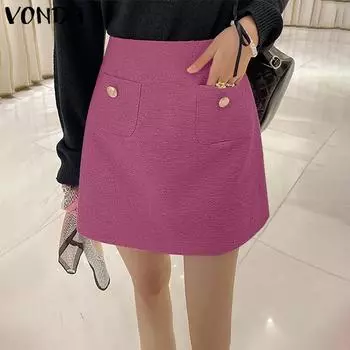 VONDA женская однотонная элегантная полуюбка с карманом на пуговицах и молнией по краю