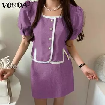 VONDA женская однотонная полуюбка с квадратным вырезом и рукавами-фонариками и пуговицами L зелёный