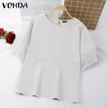 VONDA женская однотонная свободная блузка с круглым вырезом и короткими рукавами M белый