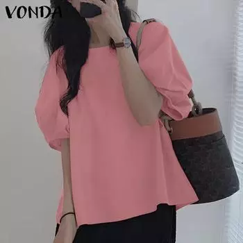 VONDA женская однотонная свободная блузка с круглым вырезом и короткими рукавами M белый