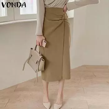 VONDA женская однотонная свободная полуюбка со складками и разрезом