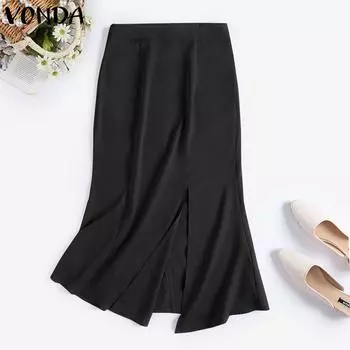 VONDA женская однотонная свободная прямая асимметричная юбка с завышенной талией