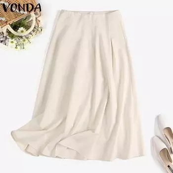 VONDA женская плиссированная однотонная свободная юбка средней длины с завышенной талией 2XL светло-розовый