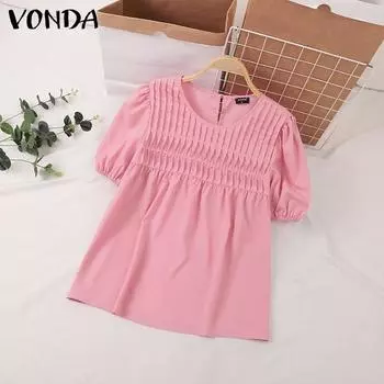 VONDA Женская повседневная блузка с круглым вырезом и коротким рукавом в полоску