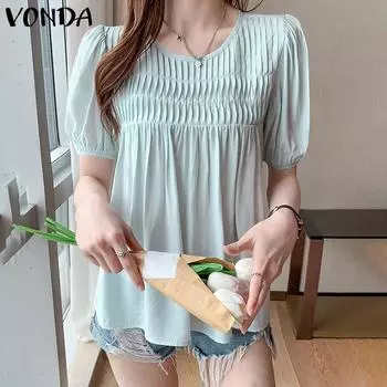 VONDA Женская повседневная блузка с круглым вырезом и коротким рукавом в полоску