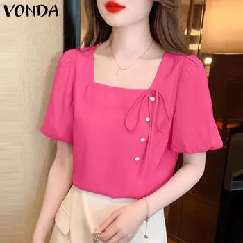 VONDA Женская повседневная блузка с квадратным вырезом и коротким рукавом