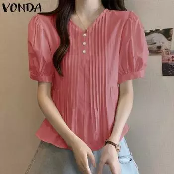 VONDA Женская повседневная блузка с V-образным вырезом и короткими рукавами в полоску, свободная