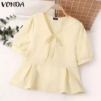 VONDA Женская повседневная блузка свободного кроя с V-образным вырезом и коротким рукавом