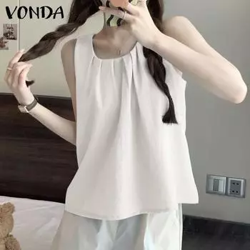 VONDA Женская повседневная летняя майка без рукавов с круглым вырезом