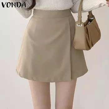 VONDA Женская повседневная лоскутная однотонная свободная юбка А-силуэта L хаки