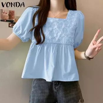 VONDA Женская повседневная однотонная свободная блузка с квадратным вырезом и короткими рукавами S жёлтый