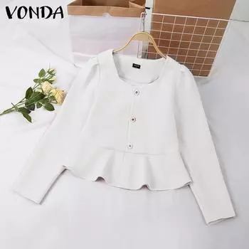 VONDA женская повседневная однотонная свободная блузка с квадратным вырезом и длинными рукавами XL чёрный