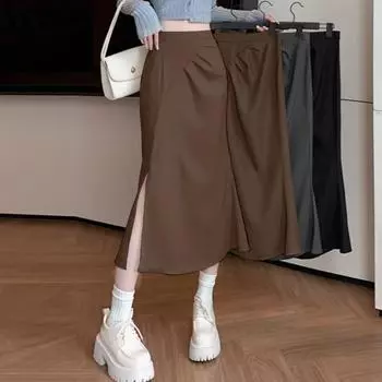 VONDA женская повседневная однотонная свободная плиссированная юбка с разрезом и высокой талией