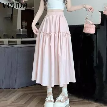 VONDA Женская повседневная однотонная свободная юбка на бретелях XL синий