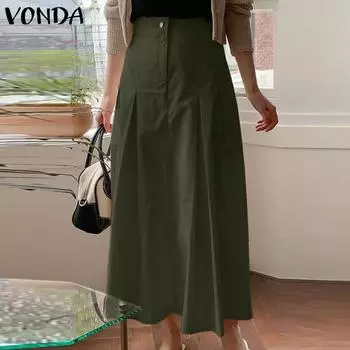 VONDA Женская повседневная однотонная свободная юбка средней длины с высокой талией S бежевый