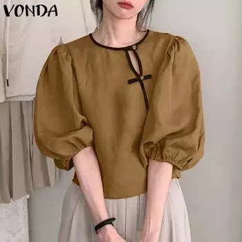 VONDA Женская повседневная свободная блузка с круглым вырезом и коротким рукавом 2XL жёлтый