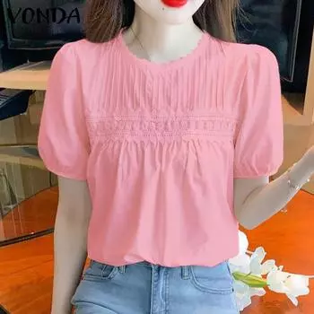 VONDA Женская повседневная свободная блузка с круглым вырезом и коротким рукавом в полоску 3XL жёлтый