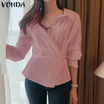 VONDA Женская рубашка с воротником и боковой пуговицей на талии, с длинным рукавом