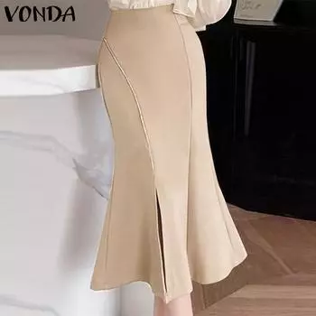 VONDA Женская юбка на бедрах 4XL бежевый