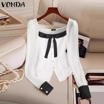 VONDA Женские элегантные однотонные блузки с длинным рукавом и узлом L белый
