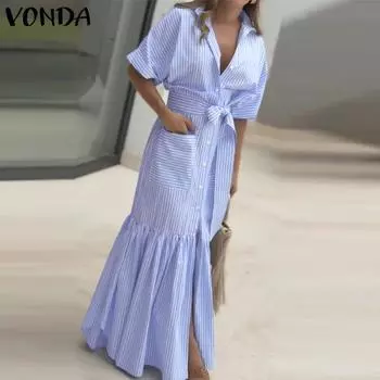 VONDA Женские элегантные платья-рубашки с коротким рукавом и полосатым принтом M розовый