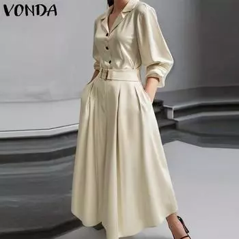 VONDA Женские элегантные платья с длинным рукавом и карманами, однотонные S чёрный