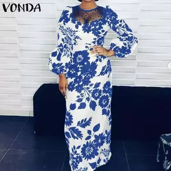 VONDA женские большие размеры с круглым вырезом и длинными рукавами, разные материалы, эластичные прямые длинные платья с четырех сторон M чёрный