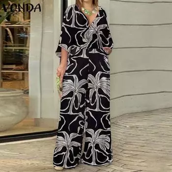 VONDA Женские комбинезоны с широкими штанинами и короткими рукавами в винтажном стиле