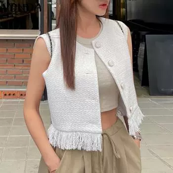 VONDA Женские куртки без рукавов с кисточками на пуговицах, повседневные майки