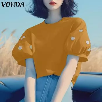 VONDA Женские летние блузки с коротким рукавом и круглым вырезом в горошек M красный