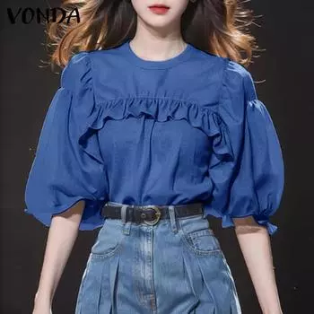 VONDA Женские летние блузки с круглым вырезом и коротким рукавом, однотонные блузки M жёлтый